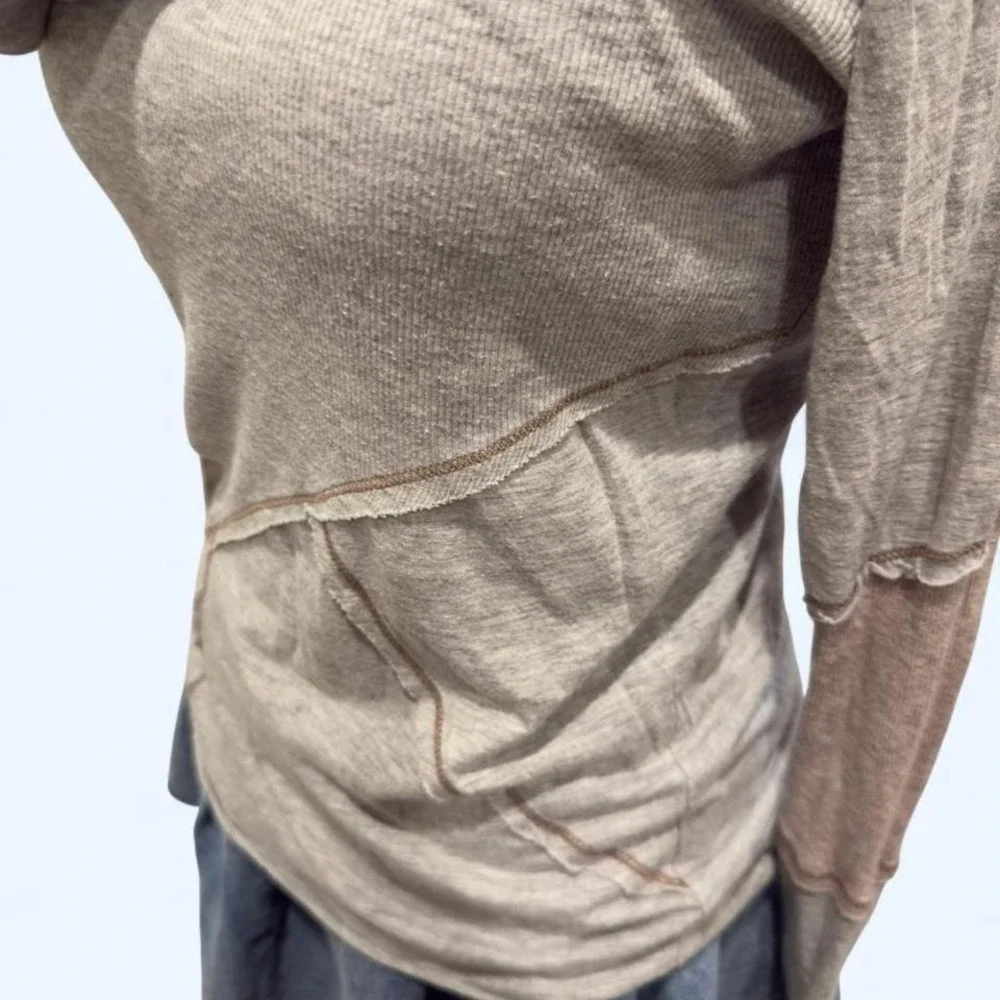 TINY: Anthropologie embroidered thermal with slouchy cowl neck and‎ exposed seam